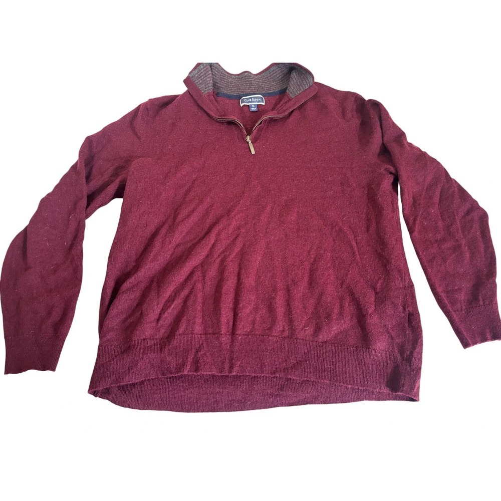 Club Room Sweater Mens XL Maroon Merino Wool Ribbed Hem/Cuff Long Sleeve 1/4 Zip